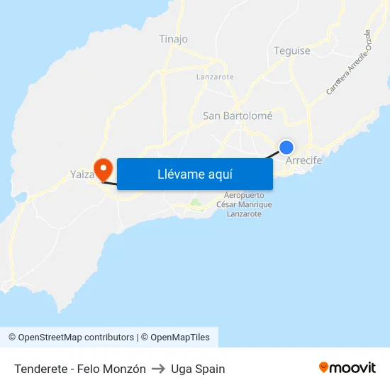 Tenderete - Felo Monzón to Uga Spain map