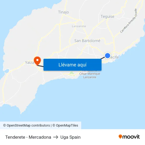 Tenderete - Mercadona to Uga Spain map