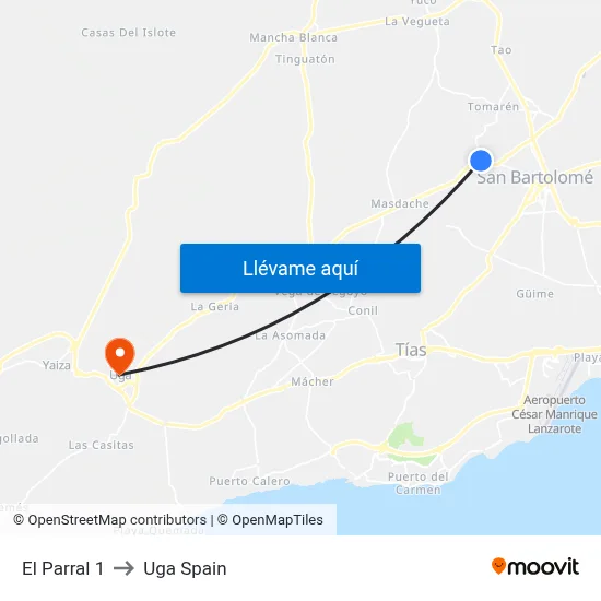 El Parral 1 to Uga Spain map