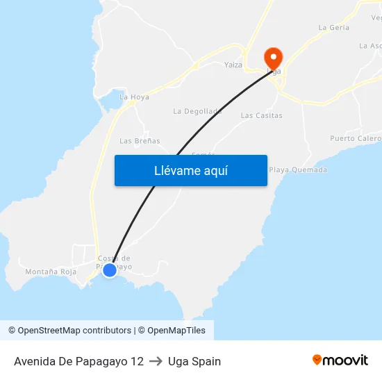 Avenida De Papagayo 12 to Uga Spain map