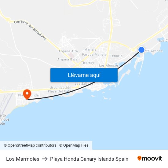 Los Mármoles to Playa Honda Canary Islands Spain map