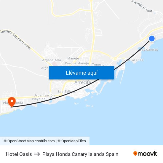Hotel Oasis to Playa Honda Canary Islands Spain map