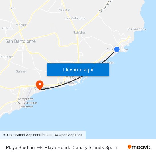 Playa Bastián to Playa Honda Canary Islands Spain map