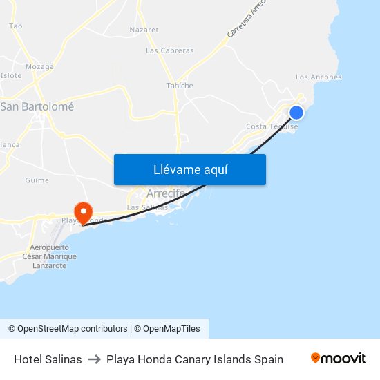 Hotel Salinas to Playa Honda Canary Islands Spain map