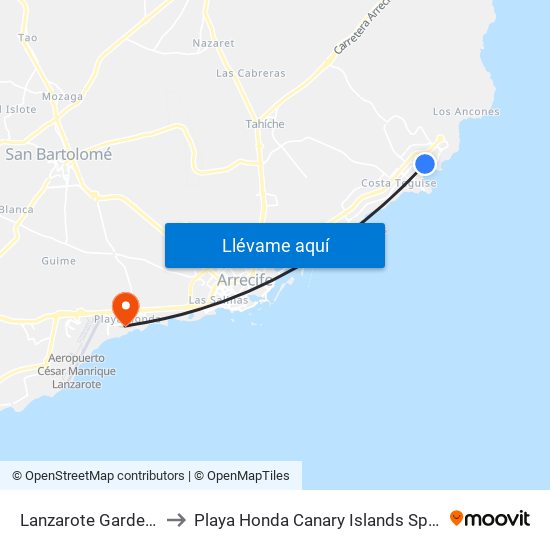 Lanzarote Gardens to Playa Honda Canary Islands Spain map