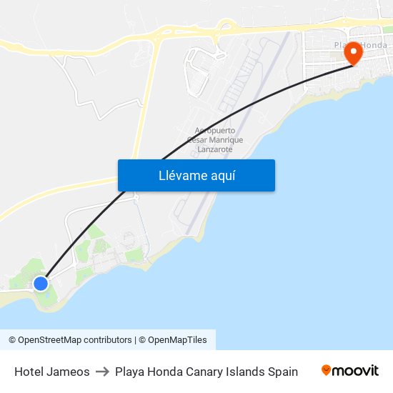 Hotel Jameos to Playa Honda Canary Islands Spain map