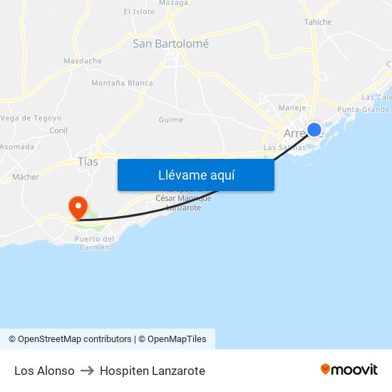 Los Alonso to Hospiten Lanzarote map