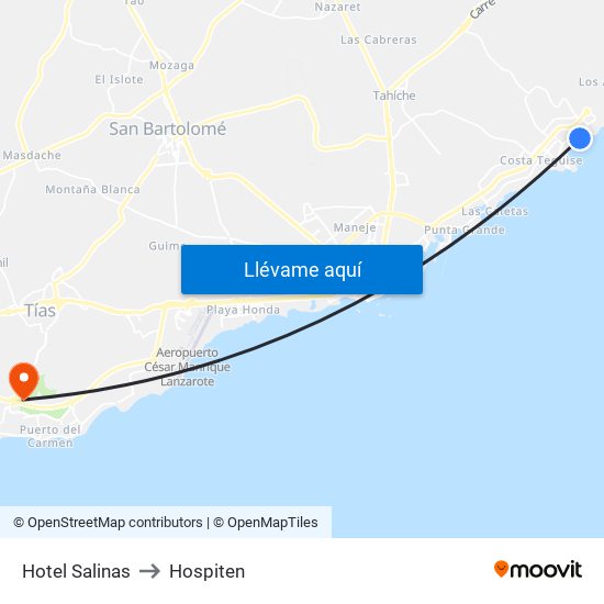 Hotel Salinas to Hospiten map