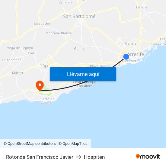 Rotonda San Francisco Javier to Hospiten map