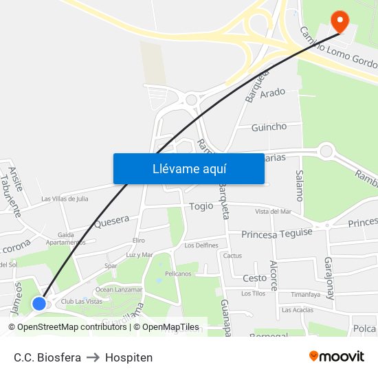 C.C. Biosfera to Hospiten map