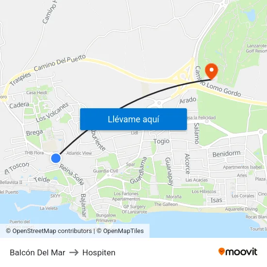 Balcón Del Mar to Hospiten map