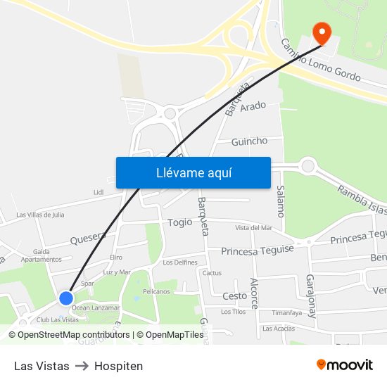 Las Vistas to Hospiten map