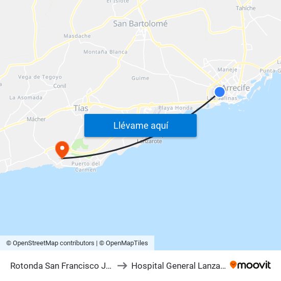 Rotonda San Francisco Javier to Hospital General Lanzarote map