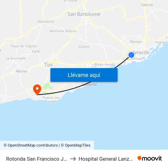 Rotonda San Francisco Javier to Hospital General Lanzarote map