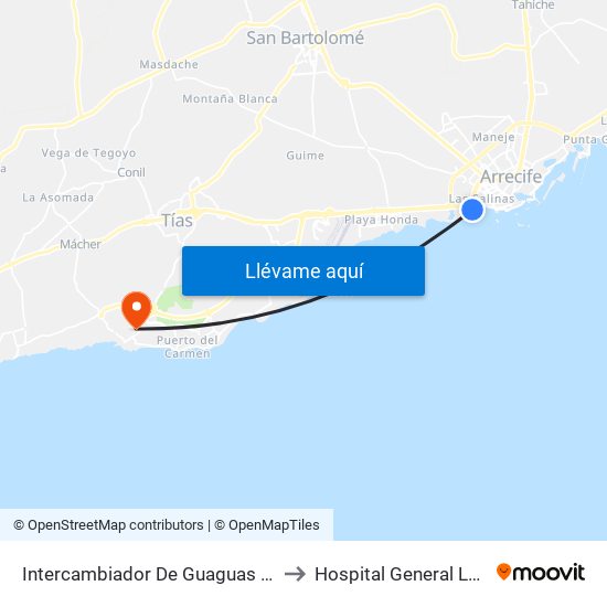 Intercambiador De Guaguas De Arrecife to Hospital General Lanzarote map