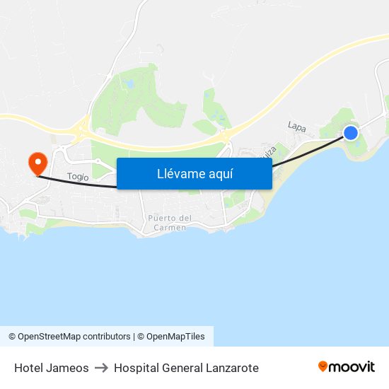 Hotel Jameos to Hospital General Lanzarote map