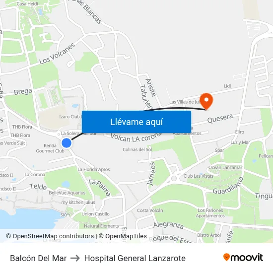Balcón Del Mar to Hospital General Lanzarote map