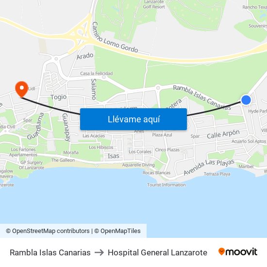 Rambla Islas Canarias to Hospital General Lanzarote map