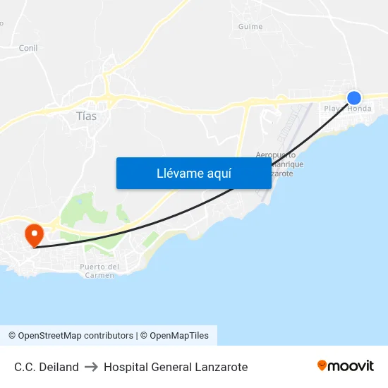 C.C. Deiland to Hospital General Lanzarote map