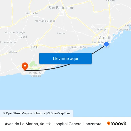 Avenida La Marina, 6a to Hospital General Lanzarote map