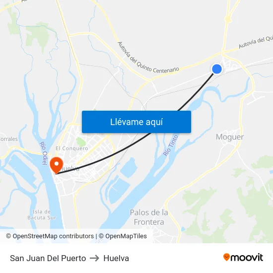 San Juan Del Puerto to Huelva map