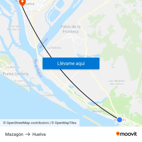 Mazagón to Huelva map