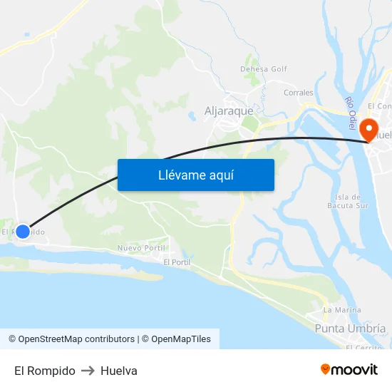 El Rompido to Huelva map