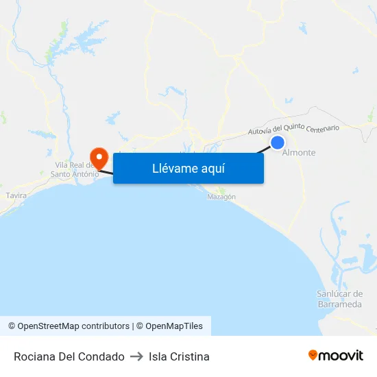 Rociana Del Condado to Isla Cristina map