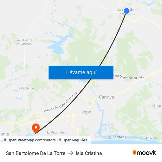 San Bartolomé De La Torre to Isla Cristina map