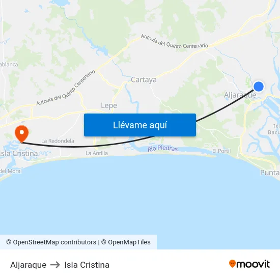 Aljaraque to Isla Cristina map