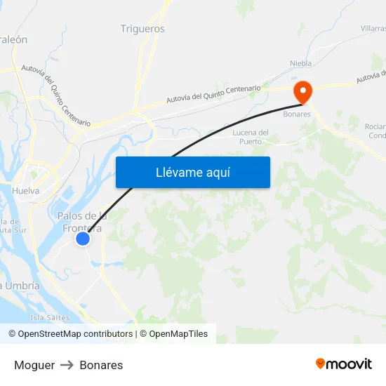 Moguer to Bonares map