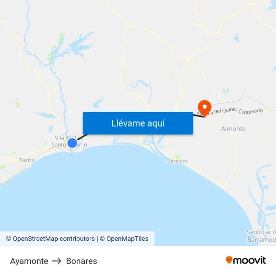 Ayamonte to Bonares map