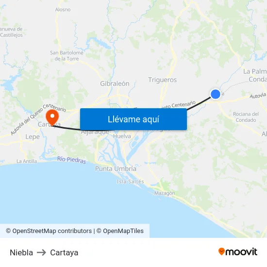 Niebla to Cartaya map