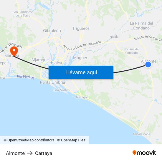 Almonte to Cartaya map