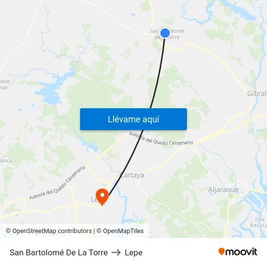San Bartolomé De La Torre to Lepe map