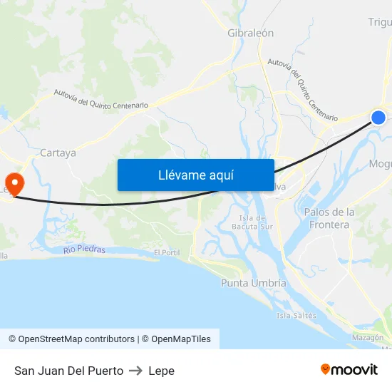San Juan Del Puerto to Lepe map