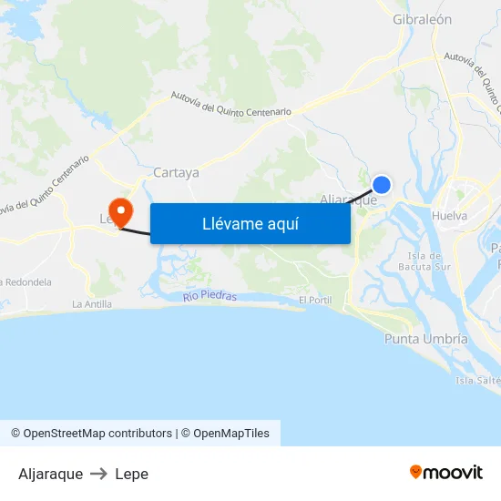 Aljaraque to Lepe map