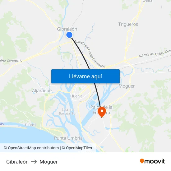 Gibraleón to Moguer map