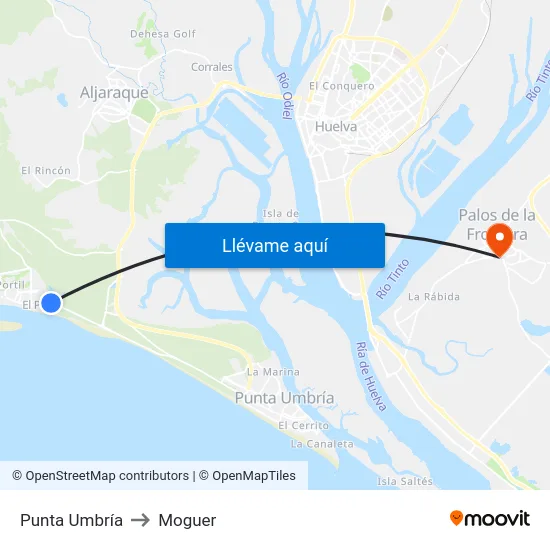 Punta Umbría to Moguer map