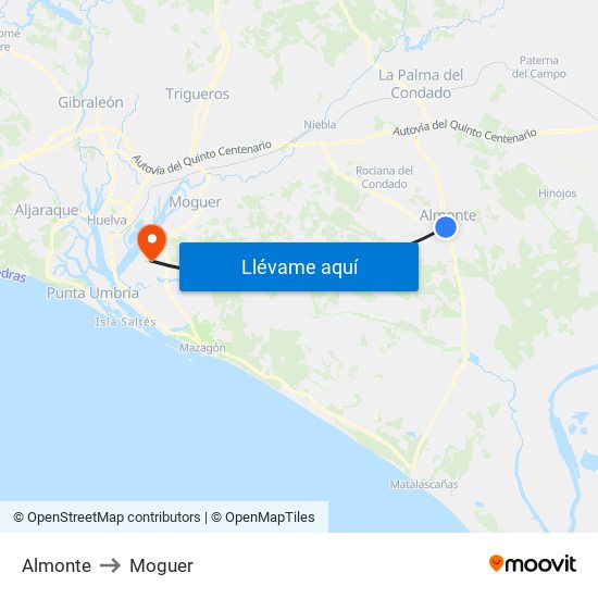Almonte to Moguer map