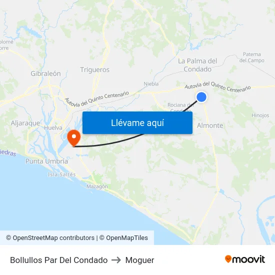 Bollullos Par Del Condado to Moguer map