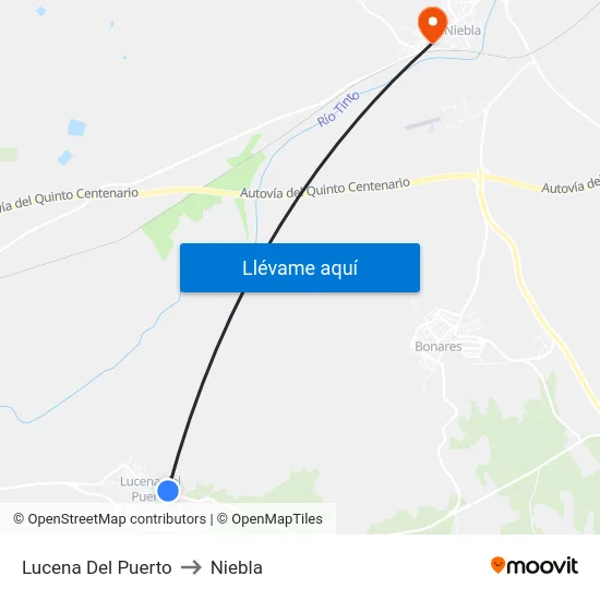 Lucena Del Puerto to Niebla map