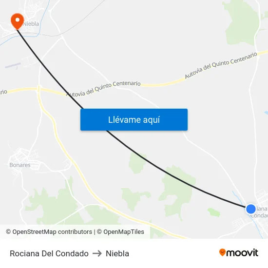 Rociana Del Condado to Niebla map