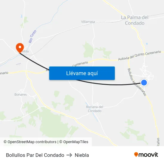 Bollullos Par Del Condado to Niebla map