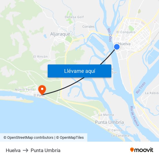 Huelva to Punta Umbría map