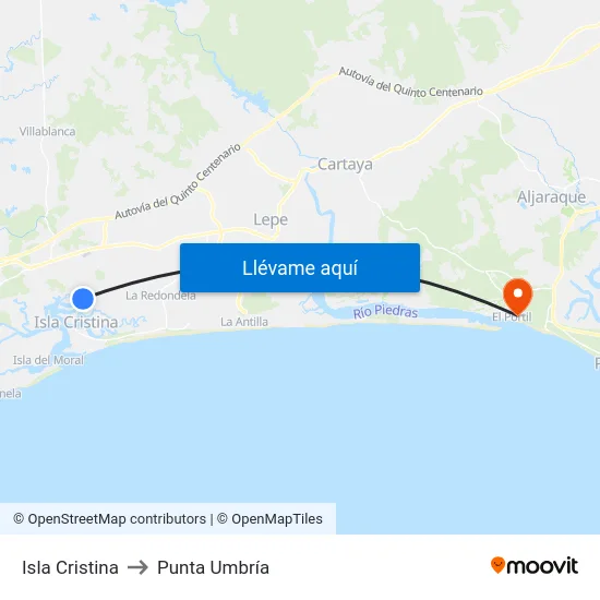 Isla Cristina to Punta Umbría map