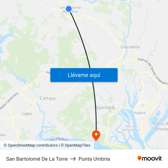 San Bartolomé De La Torre to Punta Umbría map