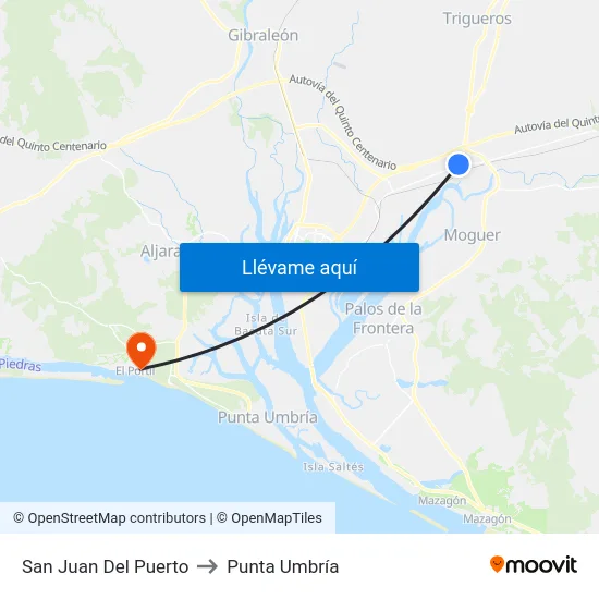 San Juan Del Puerto to Punta Umbría map