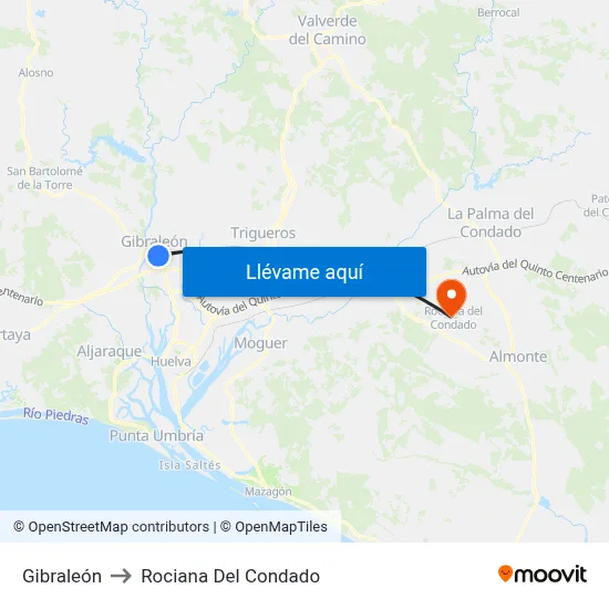 Gibraleón to Rociana Del Condado map