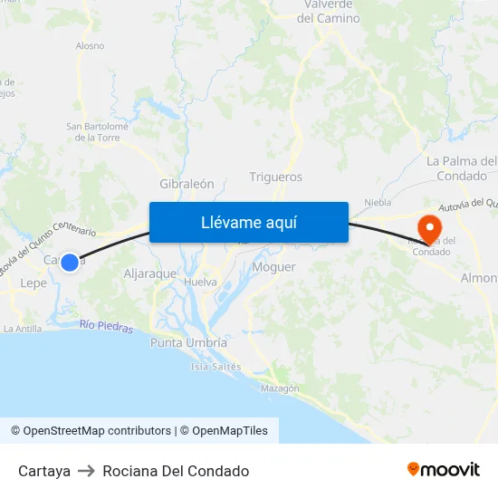 Cartaya to Rociana Del Condado map